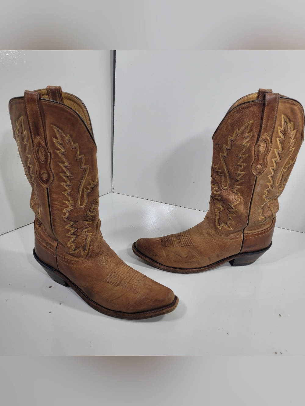Old West LF1529 Women’s Tan Leather Snip Toe Cowboy Boots Size 7.5